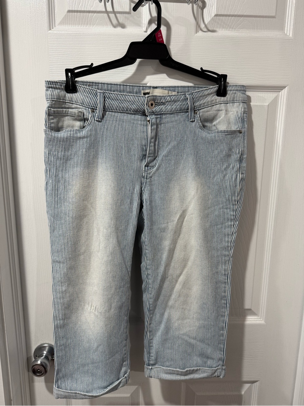 Levi's Light Blue Striped Cropped Jeans